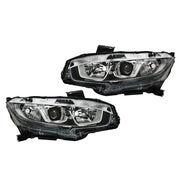 DURAFORCE Right+Left Headlights For 2016-20 Honda Civic Halogen Electroplated Trim