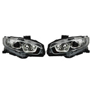 DURAFORCE Right+Left Headlights For 2016-20 Honda Civic Halogen Electroplated Trim