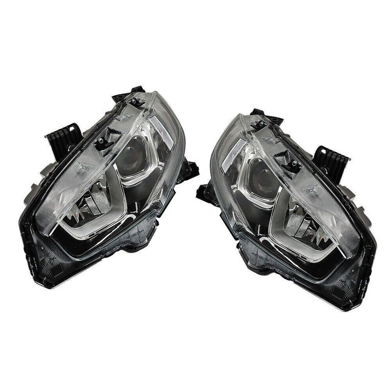DURAFORCE Right+Left Headlights For 2016-20 Honda Civic Halogen Electroplated Trim