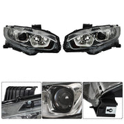 DURAFORCE Right+Left Headlights For 2016-20 Honda Civic Halogen Electroplated Trim