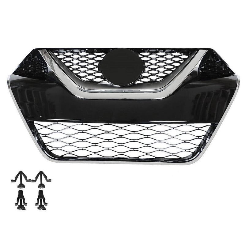 DURAFORCE Front Bumper Grille For 2016-2017 Nissan Maxima Chrome Black Grill Kit
