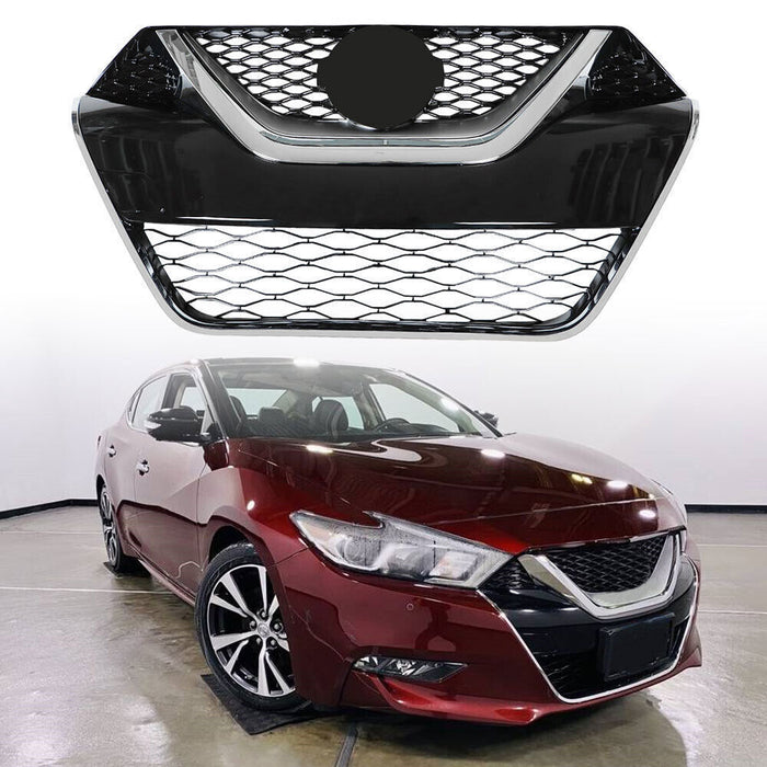 DURAFORCE Front Bumper Grille For 2016-2017 Nissan Maxima Chrome Black Grill Kit