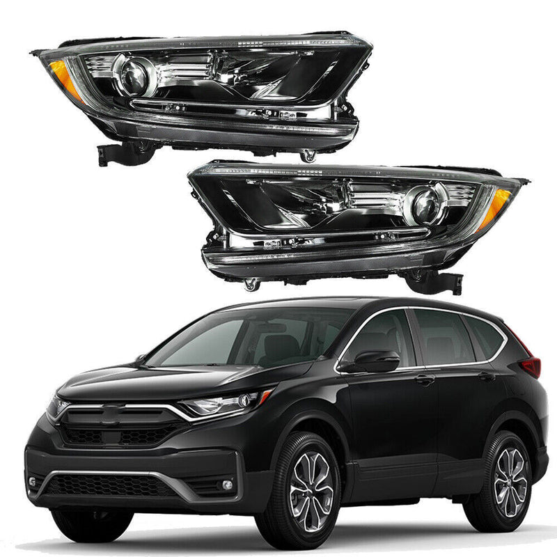 DURAFORCE Left+Right Headlights For 2017-2022 Honda CRV CR-V Halogen Black Housing
