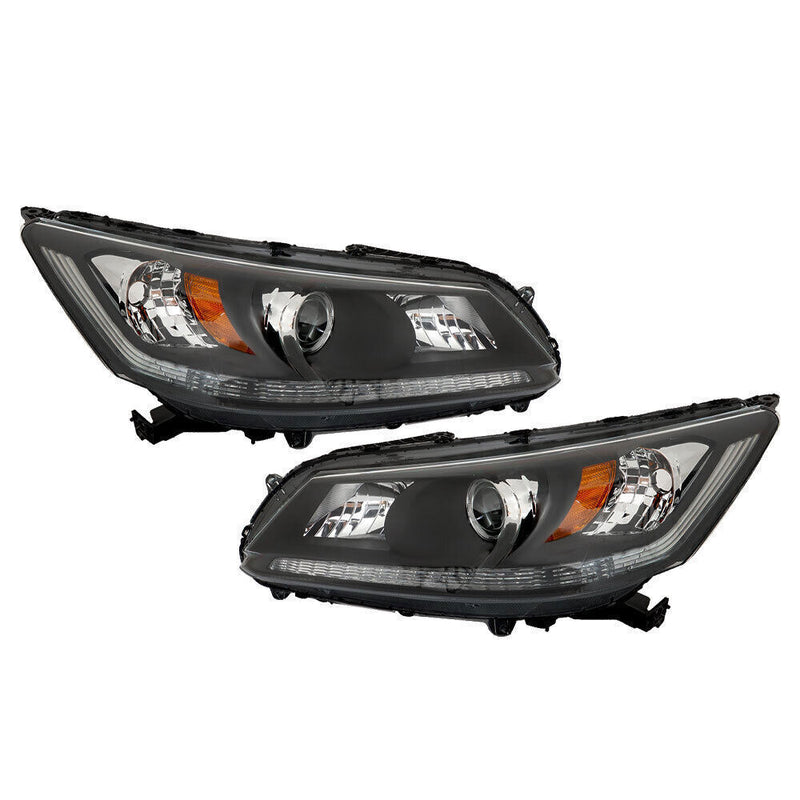DURAFORCE Headlights Headlamps Halogen For 2013-2015 Honda Accord Black Right Left