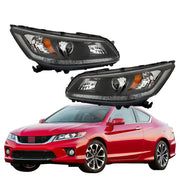DURAFORCE Headlights Headlamps Halogen For 2013-2015 Honda Accord Black Right Left