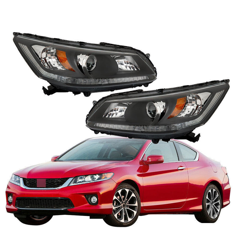 DURAFORCE Headlights Headlamps Halogen For 2013-2015 Honda Accord Black Right Left