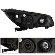 DURAFORCE Headlights Headlamps Halogen For 2013-2015 Honda Accord Black Right Left