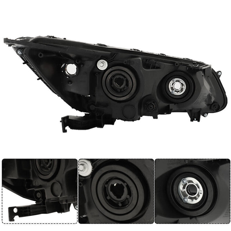 DURAFORCE Headlights Headlamps Halogen For 2013-2015 Honda Accord Black Right Left