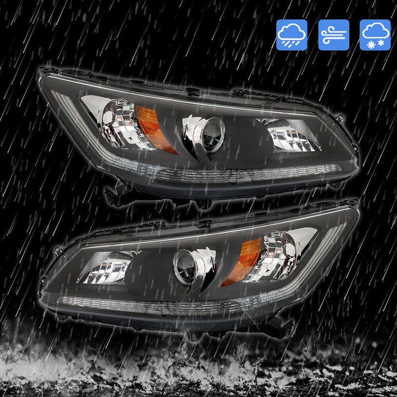 DURAFORCE Headlights Headlamps Halogen For 2013-2015 Honda Accord Black Right Left