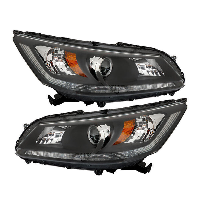 DURAFORCE Headlights Headlamps Halogen For 2013-2015 Honda Accord Black Right Left