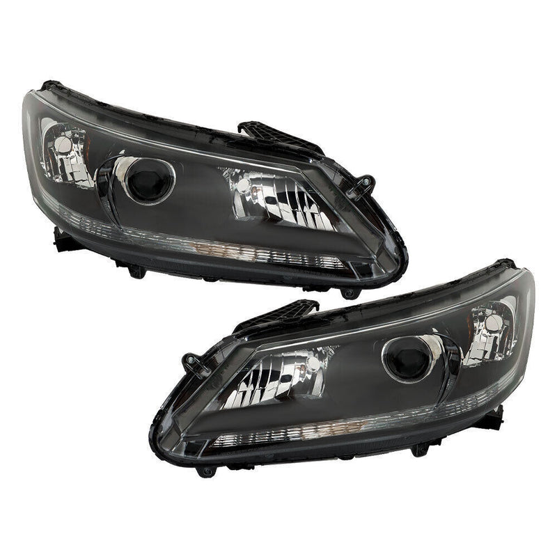 DURAFORCE Headlights Headlamps Halogen For 2013-2015 Honda Accord Black Right Left