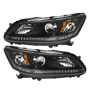 DURAFORCE Headlights Headlamps Halogen For 2013-2015 Honda Accord Black Right Left