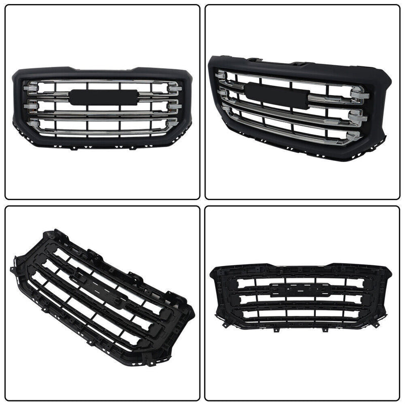 DURAFORCE Front Grille Chrome Plating Black Gray For 2016-18 2019 Gmc Sierra 1500