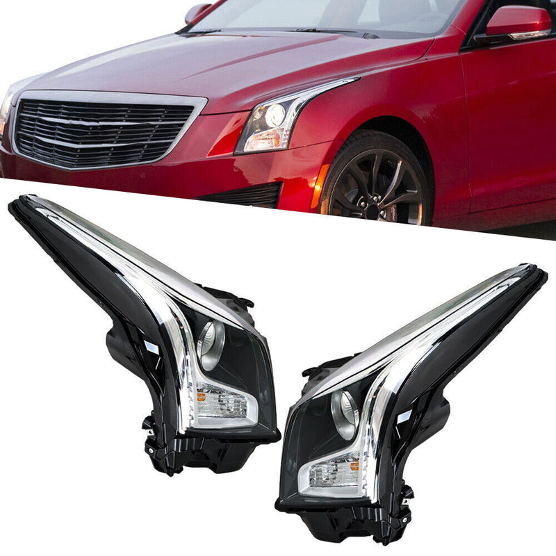 DURAFORCE Right+Left Headlight For 2013-2018 Cadillac ATS Halogen Chrome Housing