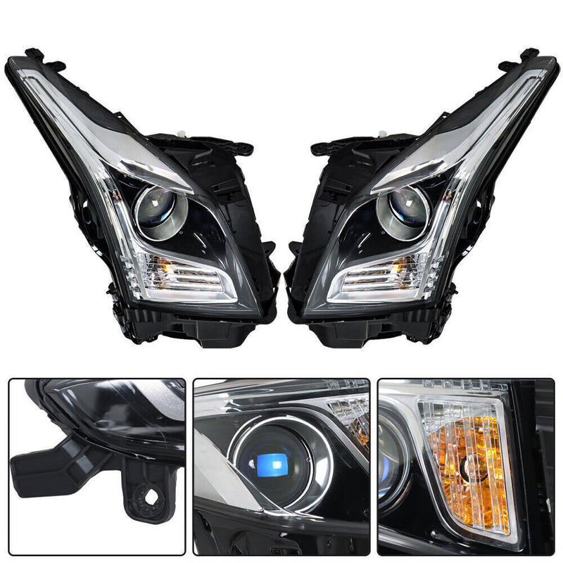 DURAFORCE Right+Left Headlight For 2013-2018 Cadillac ATS Halogen Chrome Housing