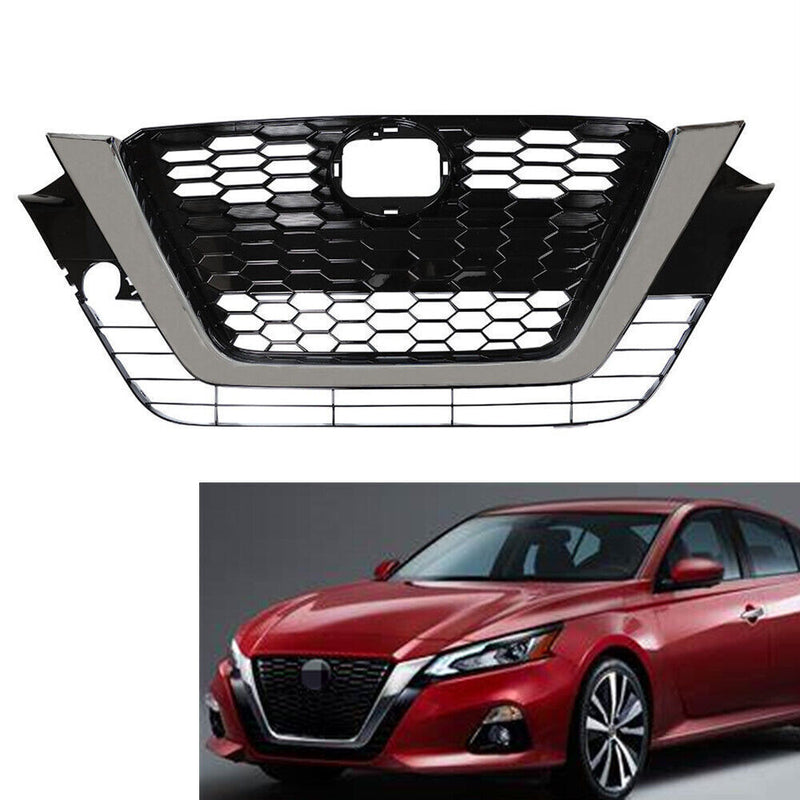 DURAFORCE Front Upper Grill For 2019-2021 Nissan Altima Chrome Black Factory Style