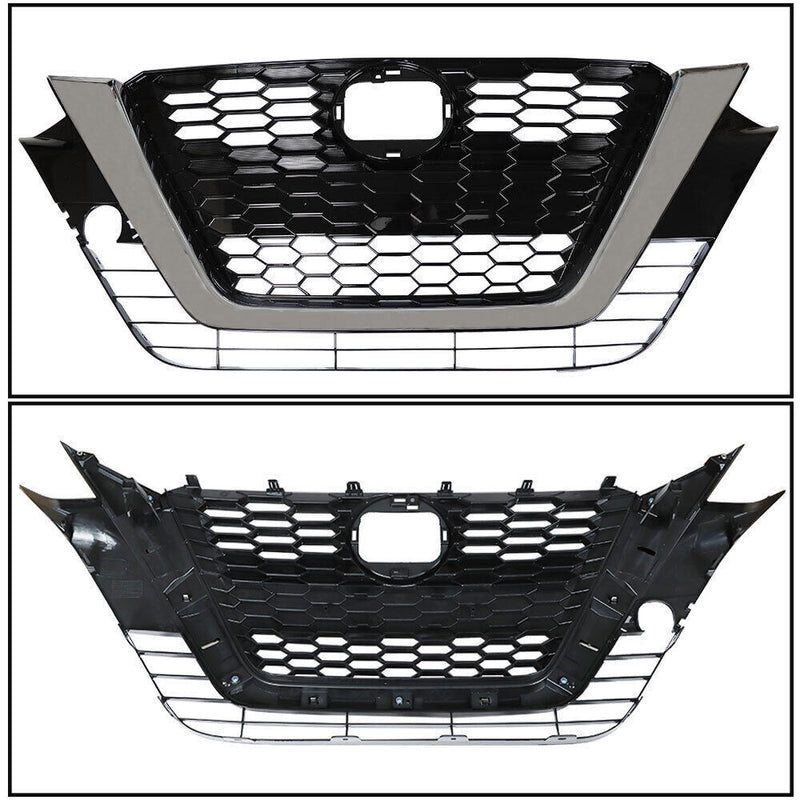 DURAFORCE Front Upper Grill For 2019-2021 Nissan Altima Chrome Black Factory Style