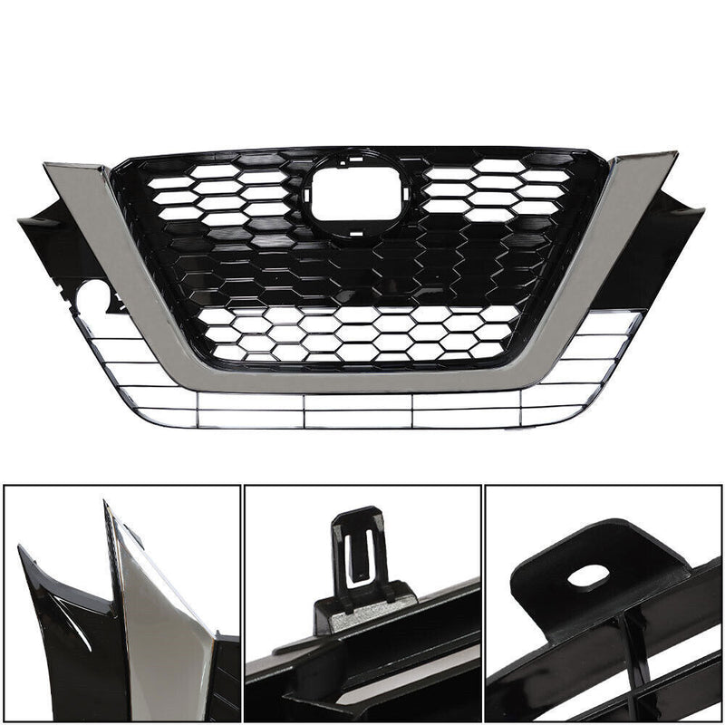 DURAFORCE Front Upper Grill For 2019-2021 Nissan Altima Chrome Black Factory Style