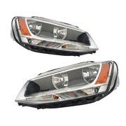 DURAFORCE Left+Right Headlights For 2011-2018 Volkswagen Jetta Halogen Black Bezel