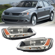 DURAFORCE Left+Right Headlights For 2011-2018 Volkswagen Jetta Halogen Black Bezel