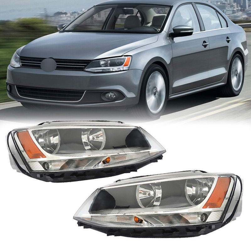 DURAFORCE Left+Right Headlights For 2011-2018 Volkswagen Jetta Halogen Black Bezel