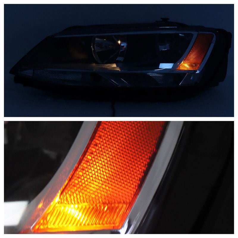 DURAFORCE Left+Right Headlights For 2011-2018 Volkswagen Jetta Halogen Black Bezel