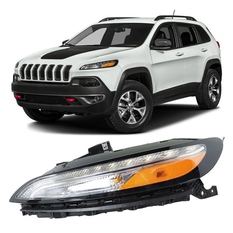DURAFORCE Left Side Headlight For 2014-18 Jeep Cherokee Halogen W/DRL And Ballast