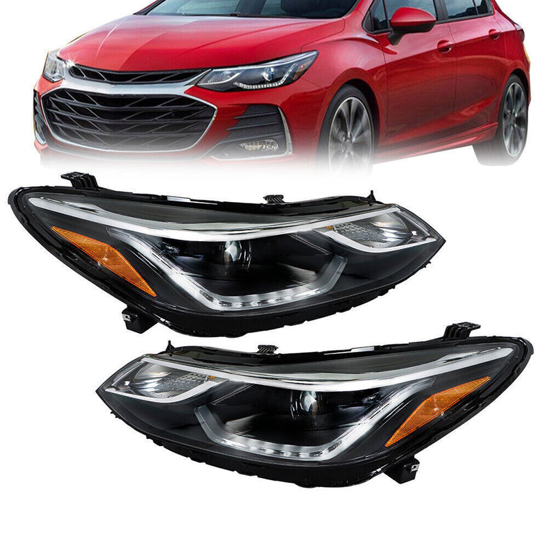 DURAFORCE Left+Right Headlights For 2016-2018 Chevy Cruze Halogen w/ LED DRL Clear