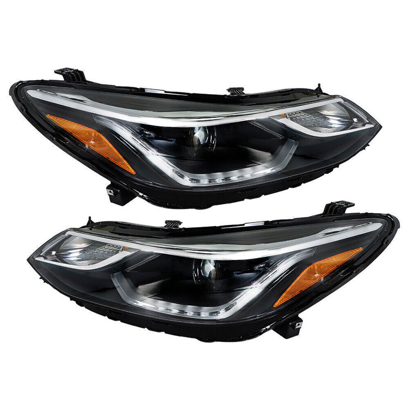 DURAFORCE Left+Right Headlights For 2016-2018 Chevy Cruze Halogen w/ LED DRL Clear