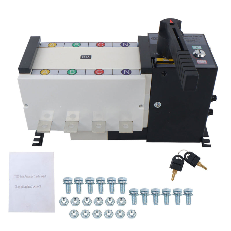 DURAFORCE Automatic Transfer Switch 250A 4-Poles AC 110V 220V Grid to Generator Industrial