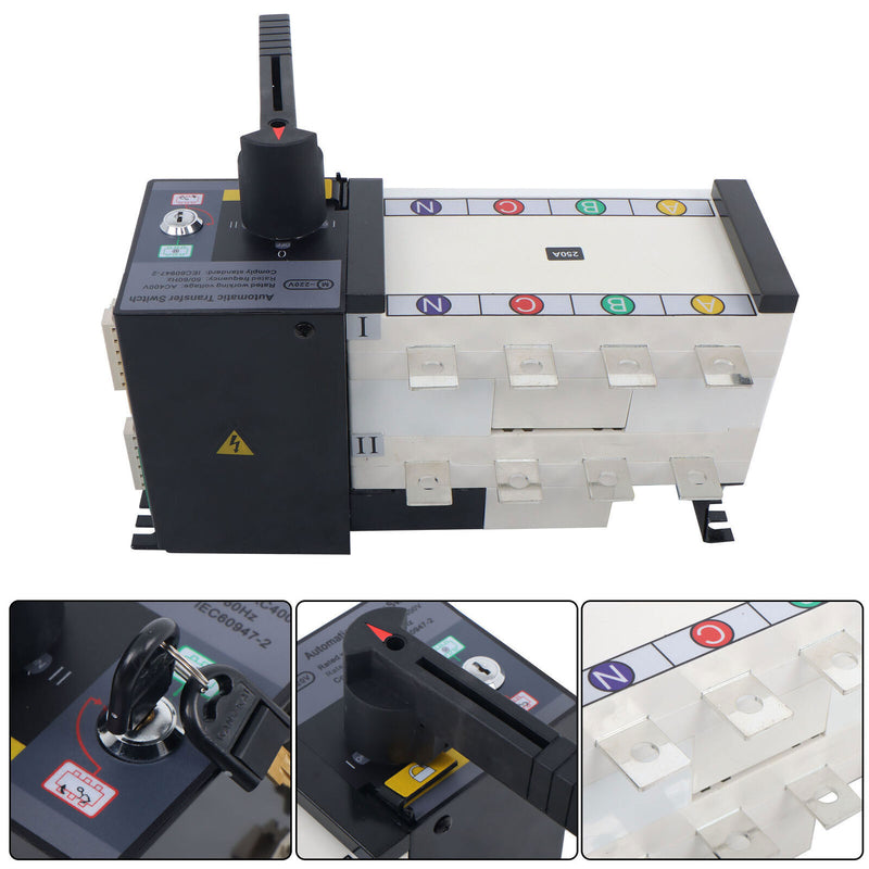 DURAFORCE Automatic Transfer Switch 250A 4-Poles AC 110V 220V Grid to Generator Industrial