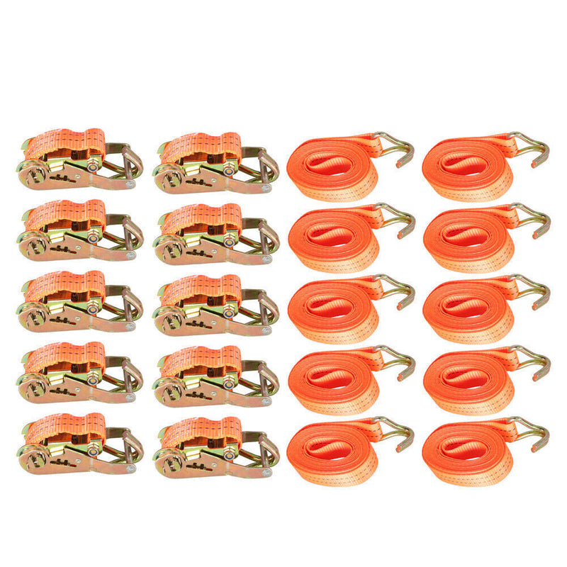 DURAFORCE 10-Set 1.5" x 20' (38mm*6m) 4000-lbs Ratchet Straps J Hook Heavy Duty Tie Downs