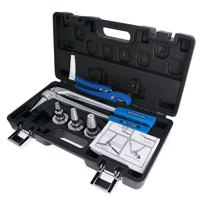 DURAFORCE PEX Expansion Tool Kit Tube Expander And 1/2" 3/4" 1" Expander Heads With Case