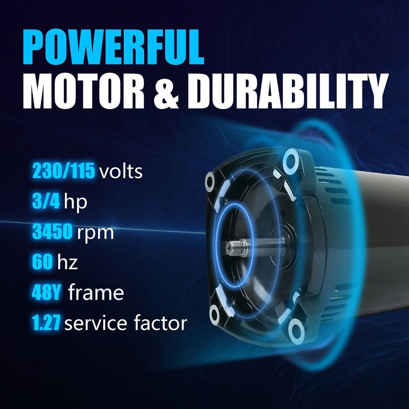 DURAFORCE Square Flange Swimming Pool Pump 3/4HP Pool Pump USQ1072 Pool Pump Motor