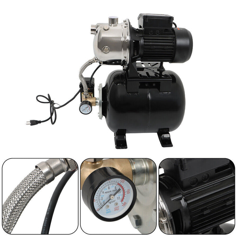 DURAFORCE 1.6HP 1320GPH 115V Shallow Well Pump Stainless Steel Pump With Pressure Tank