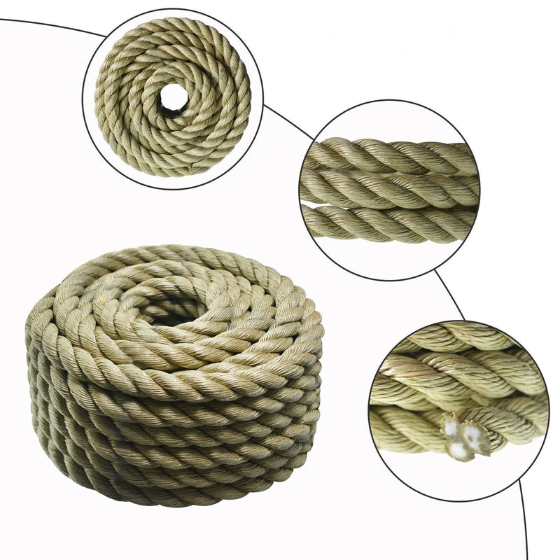 DURAFORCE Manila Rope 1"×50' PP 3 Strand Twisted Rope Arborist Bull Rope Climbing Rope