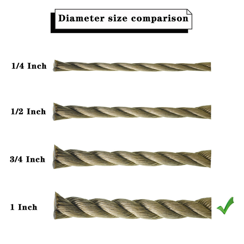 DURAFORCE Manila Rope 1"×50' PP 3 Strand Twisted Rope Arborist Bull Rope Climbing Rope