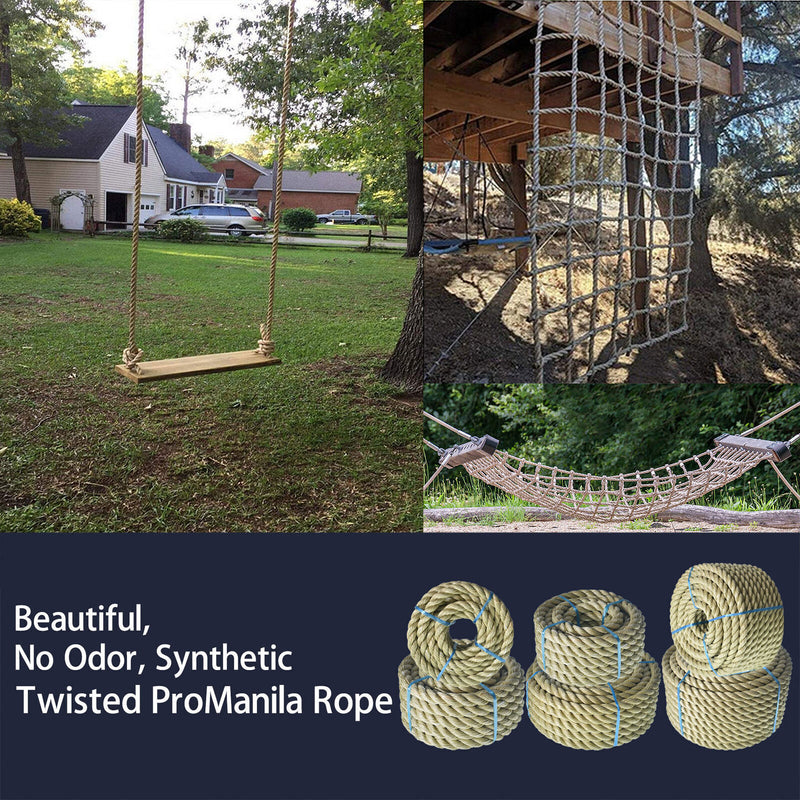 DURAFORCE Manila Rope 1"×50' PP 3 Strand Twisted Rope Arborist Bull Rope Climbing Rope