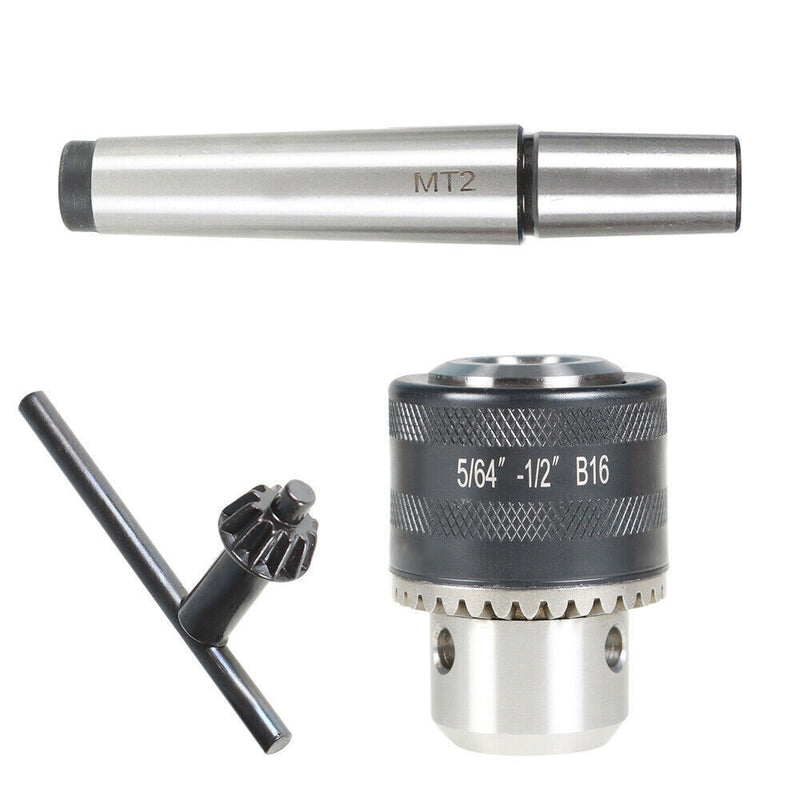 DURAFORCE 5/64'' to 1/2'' Drill Chuck With MT2 Arbor and Key For Mini Metal Lathe