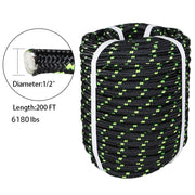 DURAFORCE 1/2" × 200' Bull Rope Double Braid Polyester Rope 6180Lbs Breaking Strength