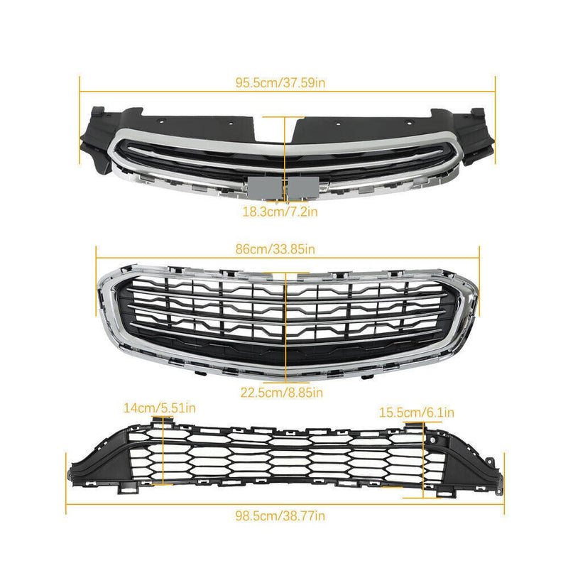 DURAFORCE Front Bumper Grille Lower Set Black Plastic For 2015 Chevrolet Cruze