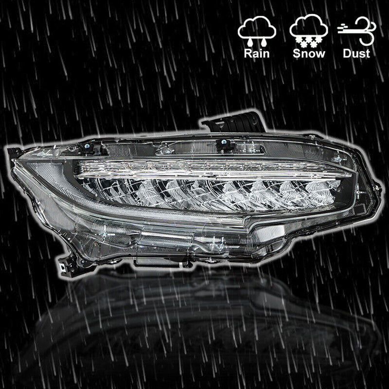 DURAFORCE Right+Left Headlights For 2016-2021 Honda Civic Full LED DRL Clear Lens
