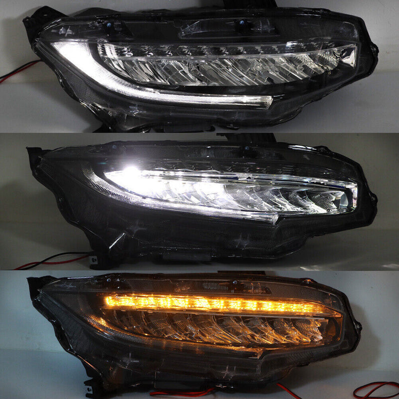 DURAFORCE Right+Left Headlights For 2016-2021 Honda Civic Full LED DRL Clear Lens