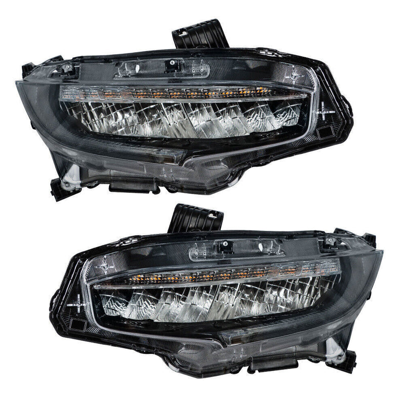 DURAFORCE Right+Left Headlights For 2016-2021 Honda Civic Full LED DRL Clear Lens