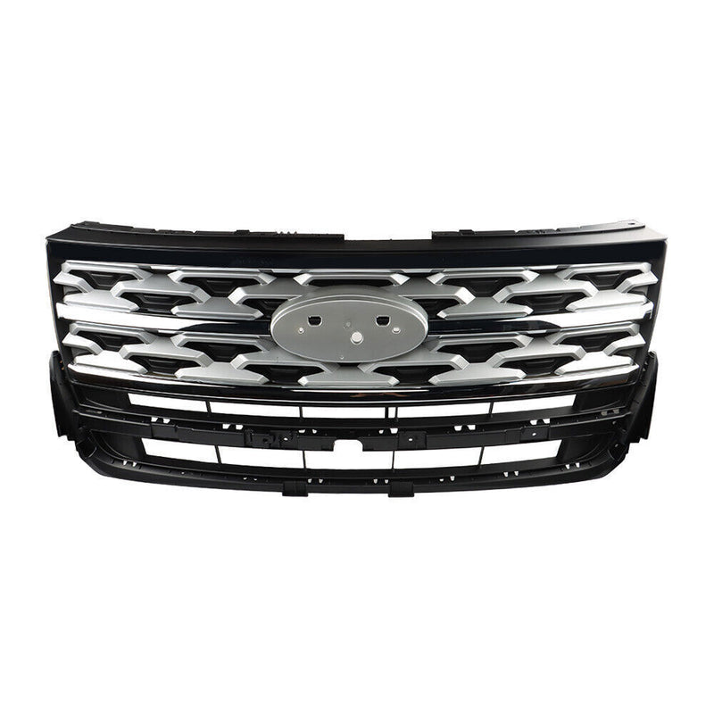 DURAFORCE Front Upper Grille For 2018-2019 Ford Explorer Limited XLT Chrome&Black