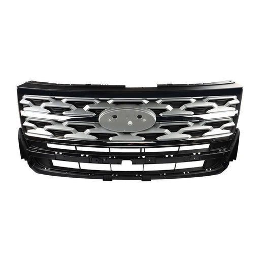 DURAFORCE Front Upper Grille For 2018-2019 Ford Explorer Limited XLT Chrome&Black
