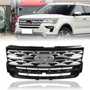 DURAFORCE Front Upper Grille For 2018-2019 Ford Explorer Limited XLT Chrome&Black