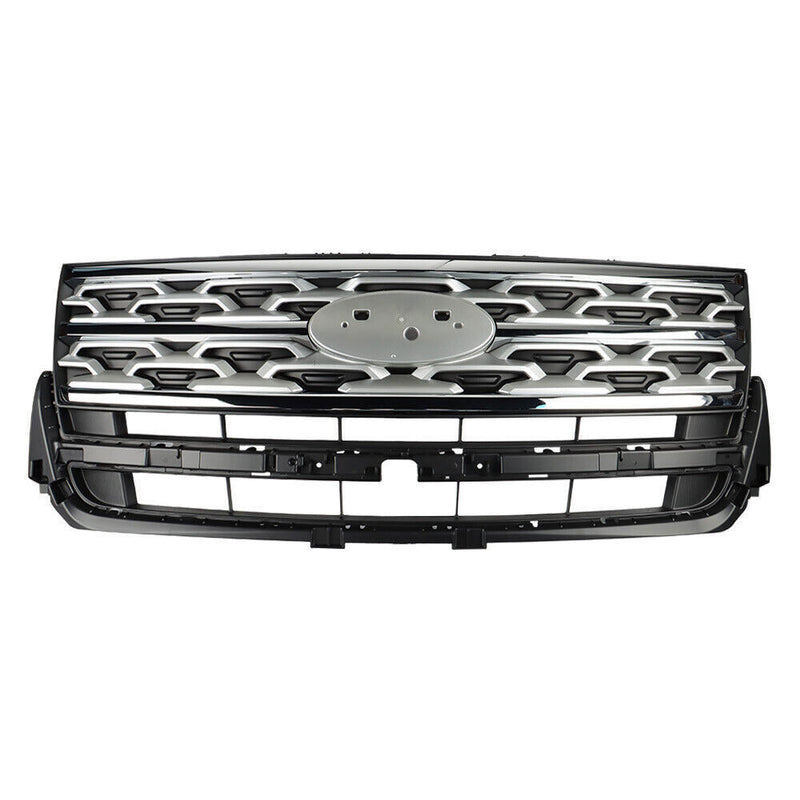 DURAFORCE Front Upper Grille For 2018-2019 Ford Explorer Limited XLT Chrome&Black