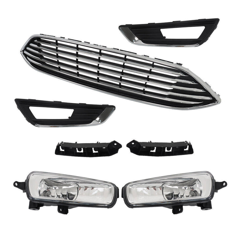 DURAFORCE Front Bumper Upper Grille With Fog Light Set For 2015 2016-2018 Ford Focus