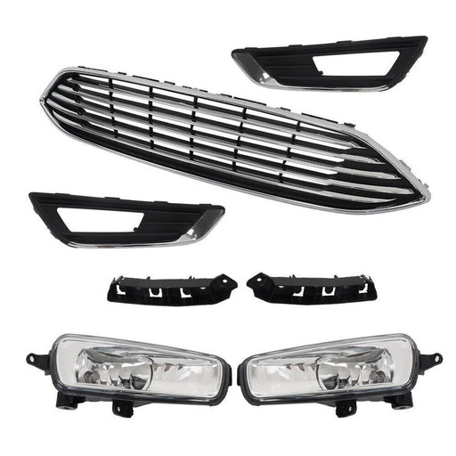 DURAFORCE Front Bumper Upper Grille With Fog Light Set For 2015 2016-2018 Ford Focus